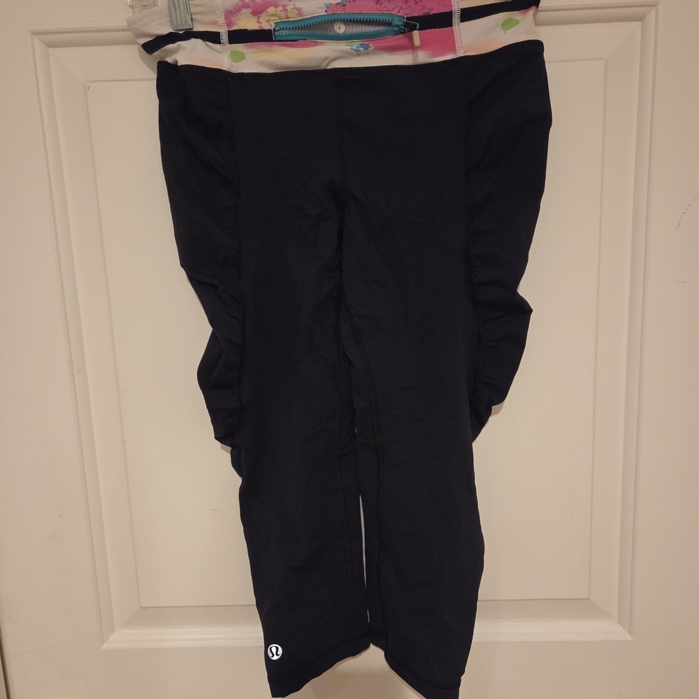 Lululemon Athletica Black Leggings with Colorful Waistband